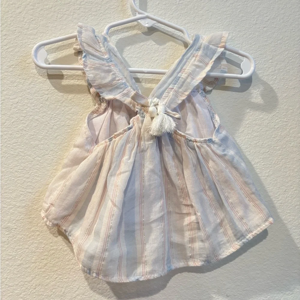 7 For All Mankind Baby Girl Pastel Stripe Ruffle Top 12M